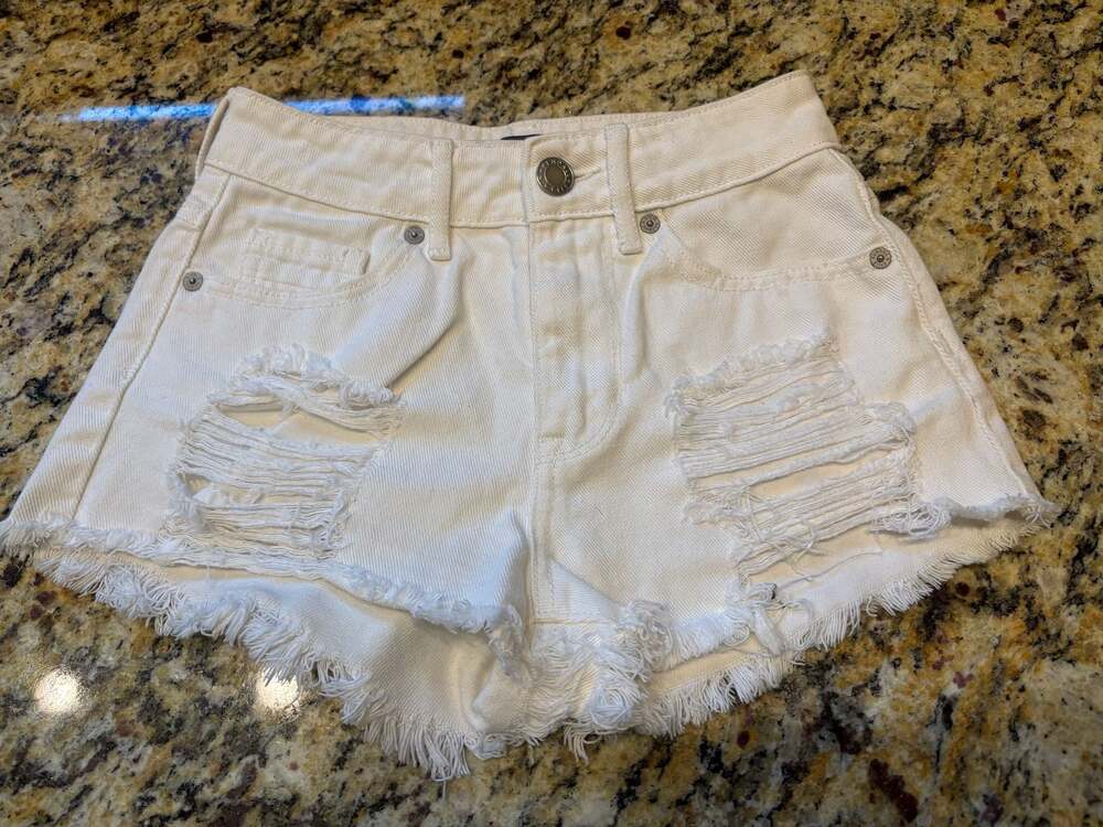Kendall & Kylie Super High-Rise White Distressed Denim Cutoff Shorts